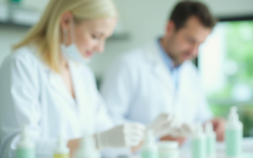 Equipo elaborando fórmulas en laboratorio ecológico